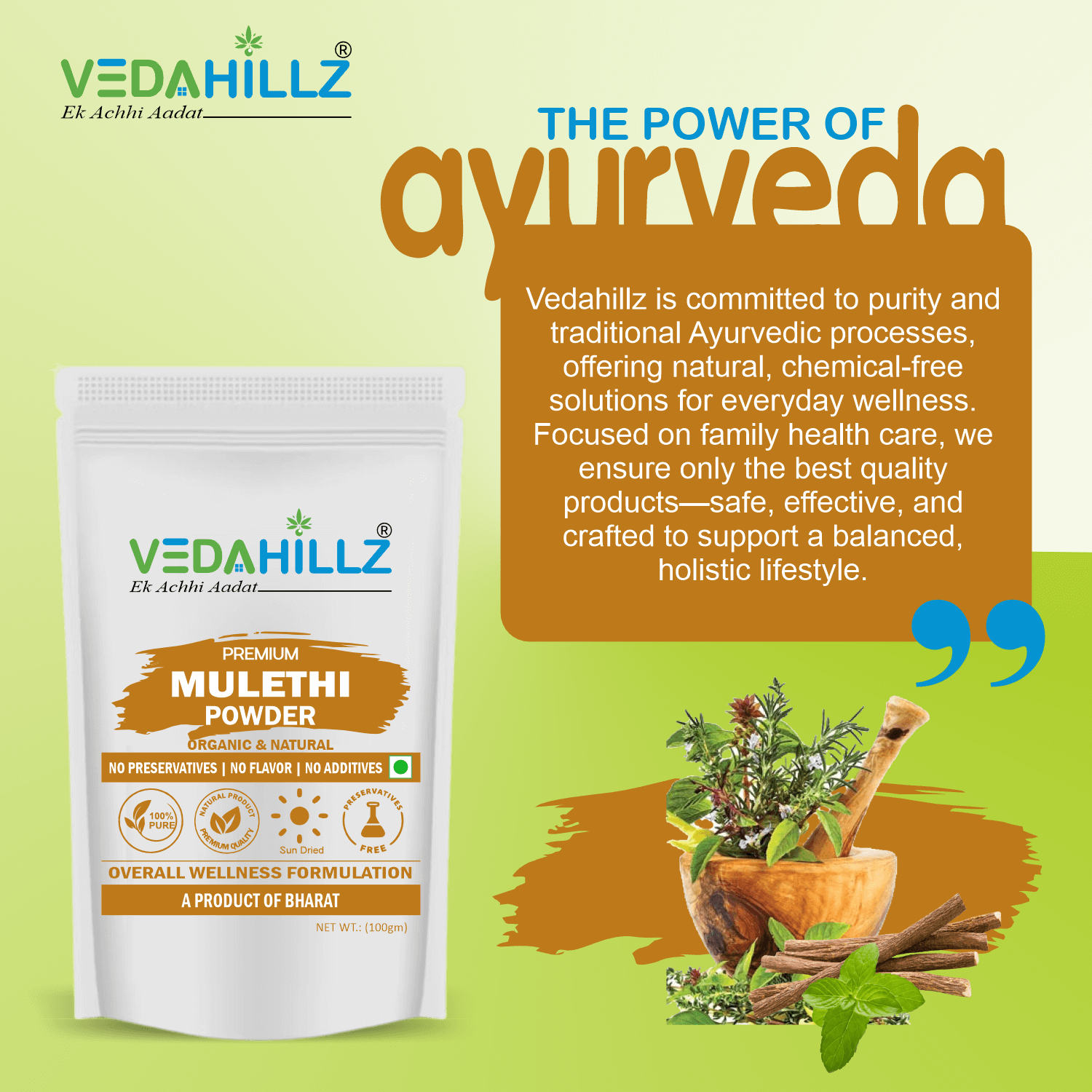 Vedahillz Mulethi Powder Made from Carefully Selected Licorice Roots
